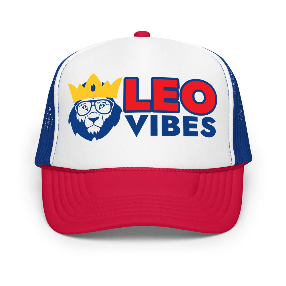 Leo Vibes Foam Trucker Hat - White/Royal/Red Color - https://ascensionemporium.net